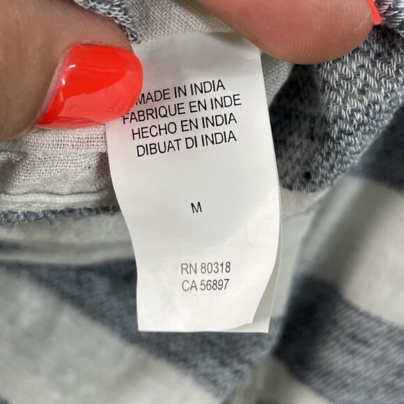 Lucky Brand Blouse Women's Medium Gray Cream Striped Peplum Long Sleeve - Picture 8 of 9